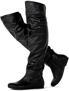 Women's Trend-Hi Over-The-Knee Thigh High Flat Slouchy Shaft Low Heel Boots by Room of Fashion Black PU (9)