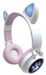 LEXIBOOK, 2-in-1 wireless headset with cat ears, Light effects, Stereo sound, wired and wireless, foldable, adjustable, LED lights, rechargeable, HPBTKT