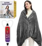 Qfun Electric Heated Blanket Throw - Soft Fast Heating Throw Blanket with 6 Heat Settings & Auto Shut-Off, Over-Heat Protection, 71"x40" Large Size Warm Flannel Winter Blanket Gift for Women Men(Grey)