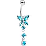 Body Candy Womens 14G Steel Navel Ring Piercing Blue Accent Open Wing Butterfly Dangle Belly Button Ring