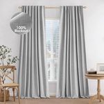 MIULEE 100% Blackout Curtains 90 inches Long Linen Curtains & Drapes for Bedroom Living Room Darkening Full Light Blocking Window Curtain Panels Rod Pocket & Back Tab,Light Grey,2 Panels