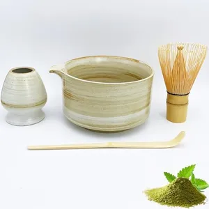 YumKubis 4pcs Matcha Set, Japanese Matcha Kit, Matcha Whisk Set with 17oz Matcha Bowl with Spout, Whisk Holder & Bamboo Scoop, Matcha Tea Set, Matcha Starter Kit for Tea Ceremony, Matcha Lover, Gift