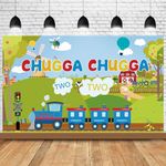 Chugga Chugga Two Two Backdrop: 5x3ft Blue Train Kids 2nd Birthday Party Decorations - Railway Railroad Farm Toddler 2 Years Old Bday Table Banner