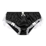 Satini Frilly Sissy Soft Lace Knickers Briefs Satin Panties (Black - White, M)