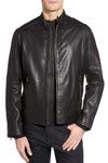Cole Haan Men's Washed Leather Moto Jacket, Washed Black, S