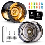 MAGICYOYO Yoyo K2 Crystal Black & Yoyo N11, Professional Dual Purpose Yoyo 2 Pack, Responsive Yoyo for Kids, Unresponsive Yoyos for Adults + 12 Yoyo Strings+2 Yoyo Bags+2 KK Bearings+Bearing Puller