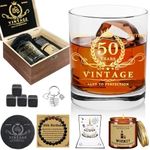 50th Birthday Gifts Ideas for Men: 50 Year Old Bday Gift for Man - Gold Printed Whiskey Glass Set with Wood Box - Mens Vintage 50 Th Anniversary Presents for Him Dad Husband Brother Male Friends