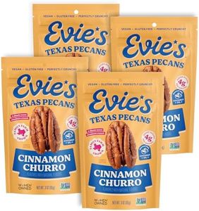Evie's Cinnamon Churro Pecans - Roasted Texas Pecan Snacks - Healthy, Non-GMO, Gluten-Free and Vegan - 3 Oz, 4-Pack - Made-in-the-USA
