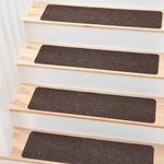 MBIGM 8" X 30" (15 in Pack) Non-Slip Carpet Stair Treads - Non Skid Carpet Safety Rug Slip Resistant Stair Tread Runner for Kids Elders & Pets with Reusable Adhesive - Brown - Anti Slip Stair Treads