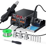 Preciva 2-in-1 Soldering Iron Station with Hot Air Gun, 902D II 750W Digital Rework Station with Smart Sleep Mode, Dual LED Display, Quiet Brushless Fan, PID Temperature Control for Repairs