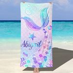 MJARTORIA Personalised Towels with Text, Beach Towel Fruit, Sand-free, Quick-drying, and Lightweight Bath Towel for Swimming Girls 76 x 152 cm (B-Purple Mermaid)