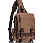 Leaper Canvas One Strap Sling Cross Body Messenger Bag Shoulder Backpack Travel Rucksack (Large, Coffee)