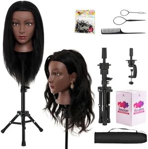20-22 Inch Mannequin Head Human Hair with Stand,Real Human Hair Mannequin Head for Braiding,Cosmetology Manikin Doll Head for Styling with Table Clamp Hair Braiding Set(Brown)