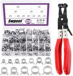 Swpeet 121Pcs 7-22mm Dacromet Spring Band Hose Clamps with Swivel Flat Band Fuel Hose Clamp Plier Assortment Kit, Silicone Vacuum Hose Action Pipe Clamp Low Pressure Air Clip Clamp for Hose Clamps