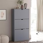 Vida Designs 3 Drawer Shoe Cabinet, Space Saving Shoe Storage Cupboard with 3 Flip Drawers, Hallway and Living Room Furniture 100% FSC certified (Grey)