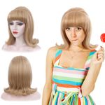 REEWES Beehive Wig With Bangs 50's Flip Wig For Women 60s 70s Party Costume Cosplay Halloween(Blonde Highlight)