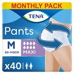 TENA Pants Maxi, 40 Pairs, Unisex Incontinence Pants (4 x 10 Packs) for Women and Men with Heavy Bladder Weakness, Designed for Everyday Life with Triple Protection and Dual Absorption Zones, Size M