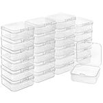 BELLE VOUS Small Plastic Containers with Lids (24 Pack) - Clear Plastic Storage Boxes with Hinged Lids - Bead Storage Box for Pills, Beads, Jewellery & Craft Items