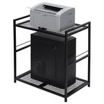 Mobile Printer Stand, Computer Tower Stand 2 Tier CPU Stand Rolling Cart Holds up to 40lbs, Metal Utility Carts with Wheels for Home & Office, Black