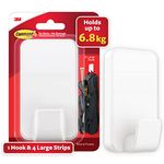 Command 3M, Mega Utility Wall Hooks, Up to 6.8kg, Comes Off with no Paint Damage, Heavy Duty, Holds Strongly, Adhesive Hooks for Wall, Multi-Surface (1hook, 4 Strips)