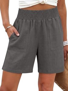 ANRABESS Linen Shorts for Women Casual Summer High Waisted Wide Leg Lounge Beach Vacation Shorts with Pockets 2026 Spring Dark Grey Medium