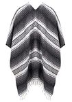 Purity Style Mexican Blanket Poncho for Adults, Festival Poncho, Mexican Fancy Dress Costume (Grey)