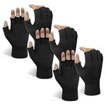 Evridwear 3 Pairs Winter Touchscreen Fingerless Gloves Cold Weather Thermal Warm Glove for Men Women, Half Finger- Black*3, One Size