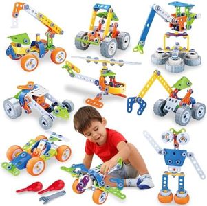 AKILION Toys for 3 4 5 6 Year Old Boys Gifts Kids Toys, 10 in 1 STEM Construction Set Building Toys for Children, Take Apart Helicopter Car Robot Toy with Drill Tool, Educational Learning Game