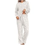 Women's Pyjama Sets Warm Thicken Soft Fleece Pyjamas Women Long Sleeve 2 Piece Tops and Pants Fluffy Pj Bottoms Pajamas 2Pc Heart Graphic Nightwear Sleepwear Winter Pjs for Women Lounge Wear