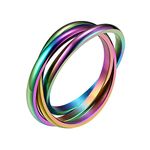 FindChic Mixed Color Triple Band Rings Interlocked Rolling Rings for Women Girls Stainless Steel Trinity Intertwined Russian Wedding Fidget Rings Size 4