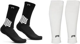 MediCaptain Ankle Protect Soccer Grip Socks (Black) + PreCut Soccer Sock Sleeve (White)