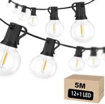 Ribech 4.5V Low Voltage String Outdoor Lights, 5M Outdoor LED Lights Light Chains Outdoor with 12+1, IP44 Garden String Festoon Indoor & Outdoor Courtyard Lights Patio Party Decoration(5M)