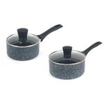 Russell Hobbs COMBO-7516A Nightfall Stone Saucepans - 2 Piece Set, 16cm & 20cm Saucepan Set With Glass Lids, Non-Stick, Easy Clean, PFOA Free, Bakelite Soft Touch Handles, Cook With Little To No Oil