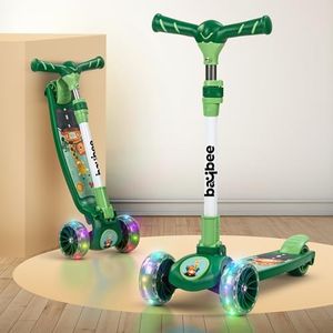 Baybee Kitty Kick Scooter for Kids | Foldable Kids Scooter with 4 Height Adjustable Handle & Brake | Skate with LED PU Wheels | Runner Scooter for Kids 3 to 10 Years Boys Girls (Green)