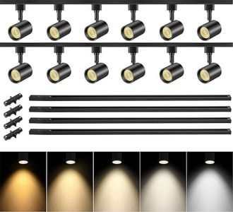 VANoopee 5-Color 12-Light LED Track Lighting Kit with 13FT H Type Track Lighting Rail LED Track Light Heads Dimmable Modern Kitchen Track Lighting Fixtures Ceiling Spotlight, CRI90+ 10W 800lm Black