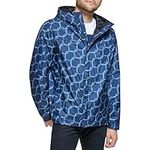 Tommy Hilfiger Men's Lightweight Breathable Waterproof Hooded Jacket Raincoat, Navy Rope Print, XXL