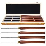SIIIXS 4Pcs HSS Bowl Gouge Lathe Chisel Set with Side Grind, 1/4", 3/8", 1/2" and 5/8" Spindle Gouge for Woodturning,Wood Lathe Bowl Turning Tools with Wooden Box