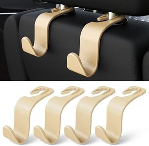 Amooca Car Seat Headrest Hook 4 Pack Hanger Storage Organizer Universal for Handbag Purse Coat Universal fit Vehicle Car Beige with Clip