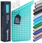 Homerella Bathtub Mat, Non Slip, 35x16, Extra Long, 100% BPA Free, Anti Mold, Machine Washable, Mildew Resistant, with Hooks for Drying (Clear Turquoise)