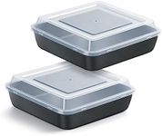 E-far 8x8 Inch Square Baking Pan with Lid Set, Nonstick Square Cake Pans Metal Bakeware for Oven Cooking Lasagna Brownies, Stainless Steel Core & Easy Release, 4 Pieces(2 Pans+2 Covers)