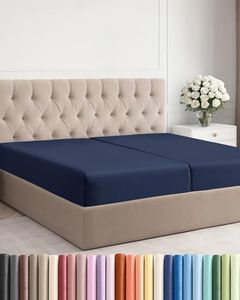 Split King Size Fitted Bed Sheet - Hotel Luxury Single Fitted Sheet Only - Fits Mattress Up to 16 - Extra Soft, Wrinkle Free, and Breathable - Bottom Fitted Sheet - Navy Blue Single Fitted Sheet Only