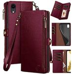 XcaseBar for iPhone XR 6.1" Wallet case with RFID Blocking Zipper Credit Card Holder, Flip Folio Book PU Leather Phone case Shockproof Cover Women Men for Apple XR case Wine Red