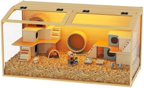 BingoPaw Wooden Hamster Cage Chewproof: Wood Extra Large Hamster Cages Habitats Openable Top with Tempered Glass, Solid Built for for Dwarf Syrian Hamster, Gerbil, Rats XL(100 * 50 * 50cm)