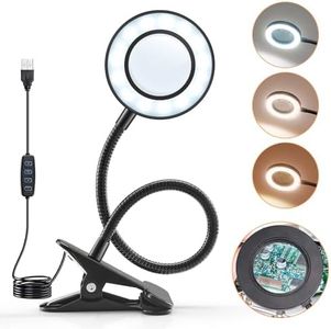 10X Lampe Loupe Lampe de Bureau LED, 3 Couleurs 10 Luminosité Lampe de Lecture, 360° Flexible Loupe de Lecture Loupe Grossissante, Portable Lampe Bureau LED Lampe Pince Lampe Lecture Loupe Eclairante