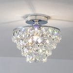 Mini Crystal Chandelier Ceiling Light Small, Modern Chrome Crystal Flush Mount Ceiling Light, E26 Base Farmhouse Ceiling Lighting Fixture for Bedroom Bathroom Closet Hallway Kitchen