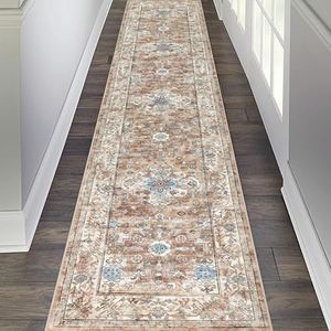 Pauwer Long Hallway Runner Rug 2'6''x12', Boho Washable Runner Rugs with Rubber Backing, Non Slip Carpet Runner for Hallways, Farmhouse Rug Runners for Kitchen Laundry Room Entryway