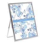 Laura Ashley 8x10 Silver Rope Metal Picture Frame (Vertical) with Pull-Out Easel Stand, Made for Tabletop, Counterspace, Shelf and Desk