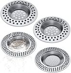 Poemtian Set of 4 Pcs Kitchen Sink Strainer with Hair Catcher for Shower Drain Cover Sink Plug Strainer for Drainer Protector Blocker Filter Bath Plug Hole Cover Sink Sieve Strainer Metal 2 Sizes