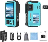5K Underwater Camera 16FT Waterproof Camera with 32GB Card 64MP Autofocus Dual-Screen Selfie Underwater Camera for Snorkeling Waterproof Compact Floatable Digital Camera 1200mAh Battery Type-C (Blue)