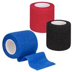 tonyg-p 3 Pack Cohesive Bandage Self Adhesive Bandage Elastic Breathable Vet Wrap Pet Bandage Tape for Stretch Athletic, Sports, Wrist, Ankle, 5 Yards Length (Black, Red, Blue) (1.97 Inch)